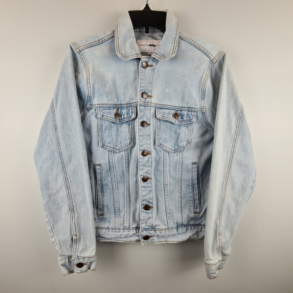 Fashion‎ Nova Men Light Wash Denim Jacket Tiger Embroidered Back Size Small S